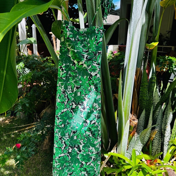 midi green patterned dress with cinched back and tie straps - Picture 1 of 6